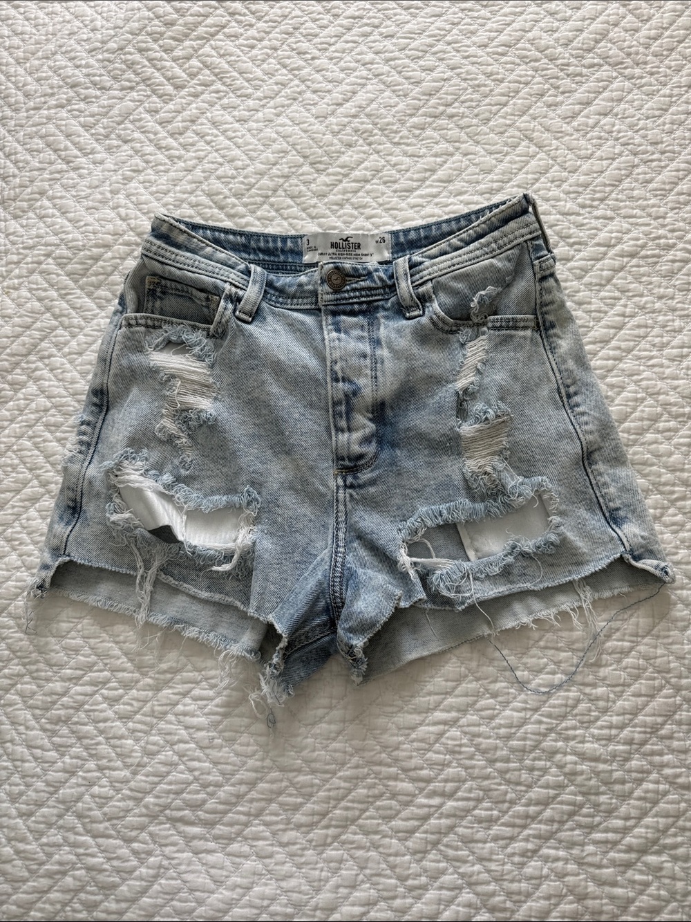 Hollister Faded Light Blue Distressed High Waist Denim Shorts Size W26 / 3 Beach - Picture 5 of 16